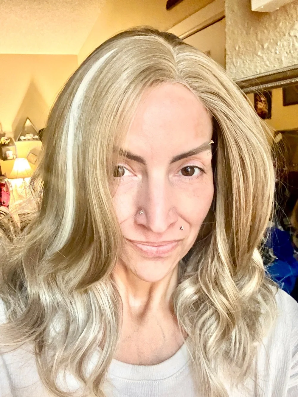 Blonde Highlight Wavy Women’s Wig - Natural Light Blonde lace from